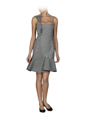 Cotton Poly Dot Jacquard Contour Tulip Dress
Style HGA03\ZX
Bandeau top with tailoring seams
Wide shoulder strap with bow detail
Contrasting dots at side panel and at flared skirt
91% Cotton, 9%  : modified armani dresses shoulder vintage