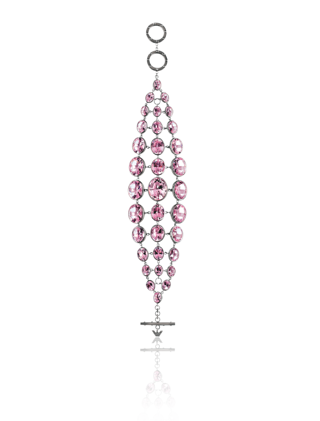 Pink Crystal and Sterling Silver Bracelet
Style EG1998
Pink crystal and sterling silver bracelet
Adjustable from 16cm to 19cm
Small eagle logo charm
$ 595.00 : modified armani pink crystal crystal accessories